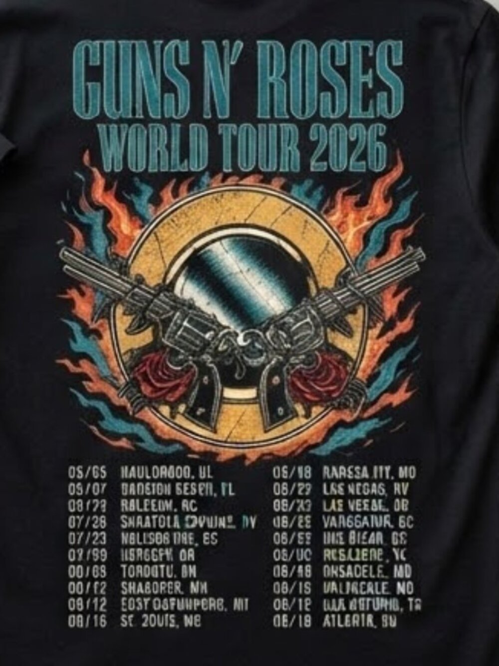Guns N' Roses World Tour 2026 Flame Skull Black T-Shirt S-4XL - Picture 3 of 3